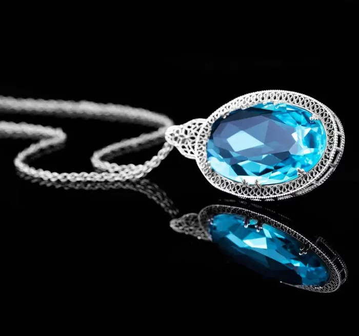 925 Sterling Silver Pendants For Women Vintage Oval Aquamarine Gemstone Pendant Necklace Gothic Style Fine Jewelry Wholesale New - Image 4