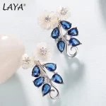 Laya Earrings For Women High Quality Blue Zircon Natural Shell Flower 925 Sterling Silver Clip Earrings Trendy Jewelry - Image 5