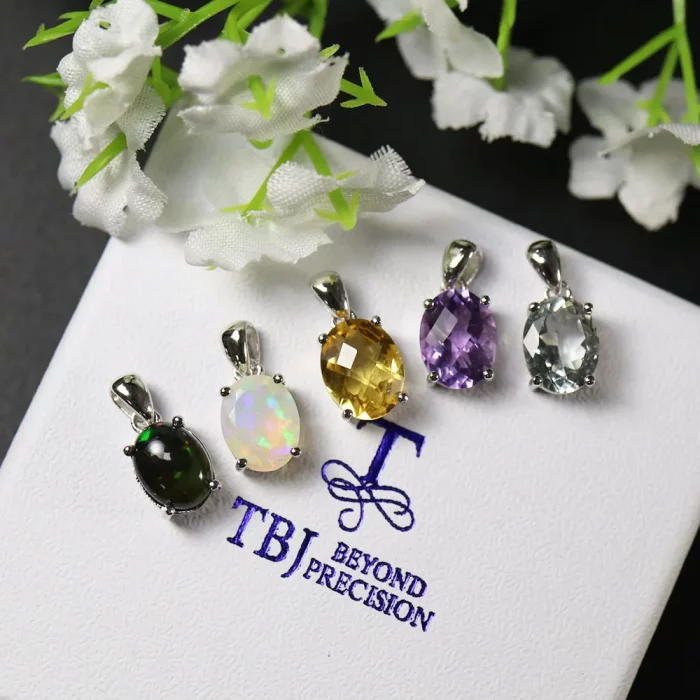 Multi ov 7*9mm Gemstone Pendant ,simple design black opal neckalce aquamarine pendant labradorite pendant 925 sterling silver - Image 3