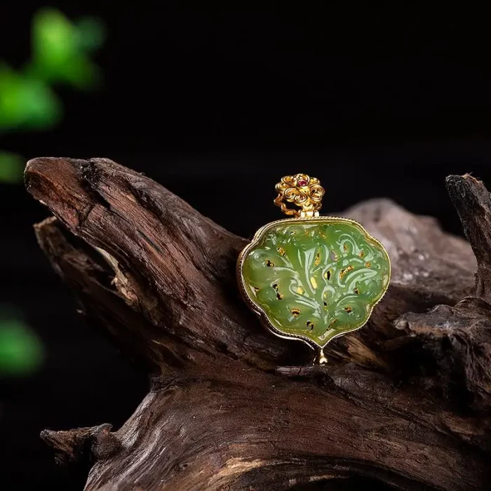 Original new silver inlaid natural Hetian jade hollow carved filigree sachet pendant ancient gold craft necklace ladies jewelry - Image 3