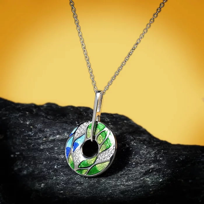 2021 Newest For Women Genuine 925 Sterling Silver Green Bamboo Leaves Luminous CZ Trendy Jewelry Handmade Enamel Jewelry - Image 5