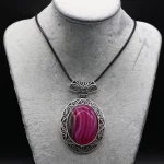 Natural Stone Pendant Oval Shape Lapis lazuli Crystal Ladies Fashion Pendants Necklace Leather Rope Chain Jewelry Making - Image 3