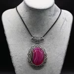 Natural Stone Pendant Oval Shape Lapis lazuli Crystal Ladies Fashion Pendants Necklace Leather Rope Chain Jewelry Making