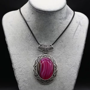 Natural Stone Pendant Oval Shape Lapis lazuli Crystal Ladies Fashion Pendants Necklace Leather Rope Chain Jewelry Making