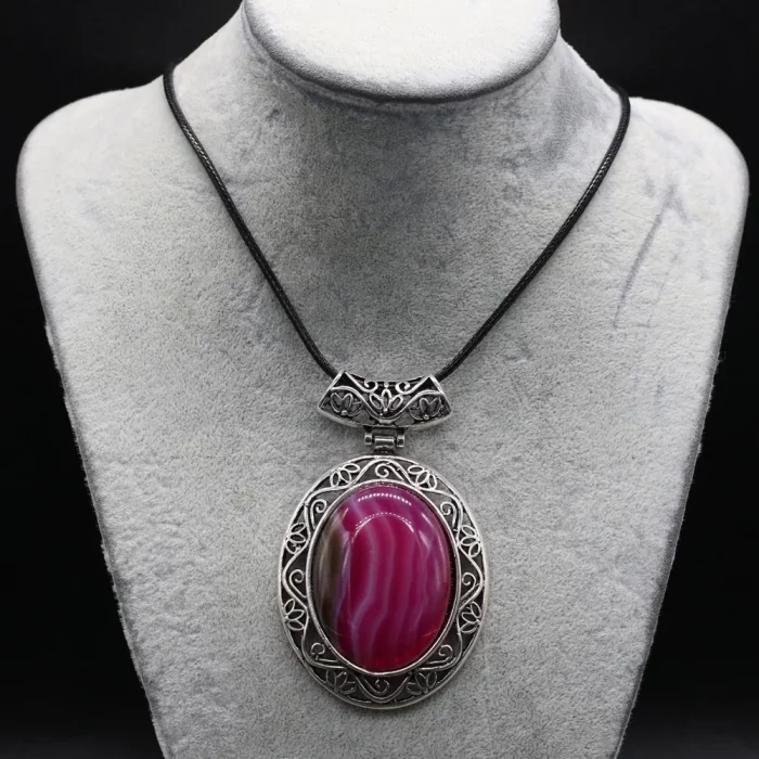 Natural Stone Pendant Oval Shape Lapis lazuli Crystal Ladies Fashion Pendants Necklace Leather Rope Chain Jewelry Making - Image 3