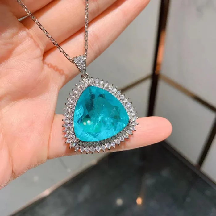 KNRIQUEN New Romantic Big Blue Stone Paraiba Aquamarine Lab Diamond Wedding Pendant Necklace for Women Fine Jewelry Female Gifts - Image 2