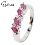 Hotsale Silver Ruby Engagement Ring for Woman 100% 2mm * 4mm Natural Ruby Ring 925 Sterling Silver Ruby Wedding Ring - Image 2