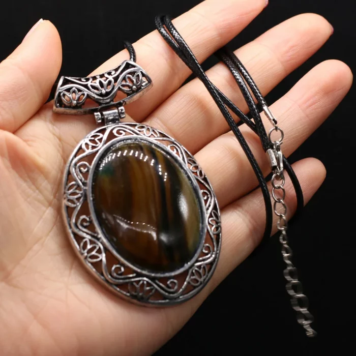 Natural Stone Pendant Oval Shape Lapis lazuli Crystal Ladies Fashion Pendants Necklace Leather Rope Chain Jewelry Making - Image 5