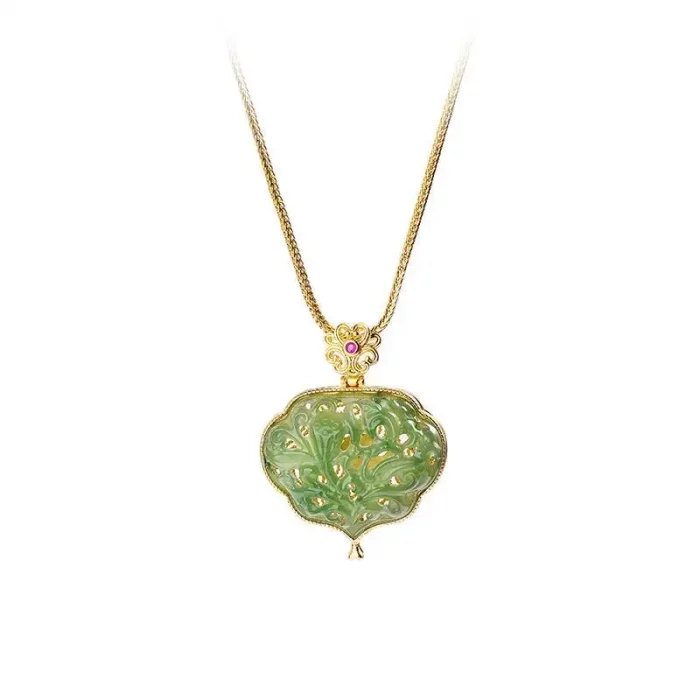 Original new silver inlaid natural Hetian jade hollow carved filigree sachet pendant ancient gold craft necklace ladies jewelry - Image 6