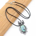 Cute Natural Stone Owl Shaped Pendant Necklace Crystal Rose Quartz Amethyst Turquoise Lapis Lazuli Neck Chain for Women Jewelry - Image 6
