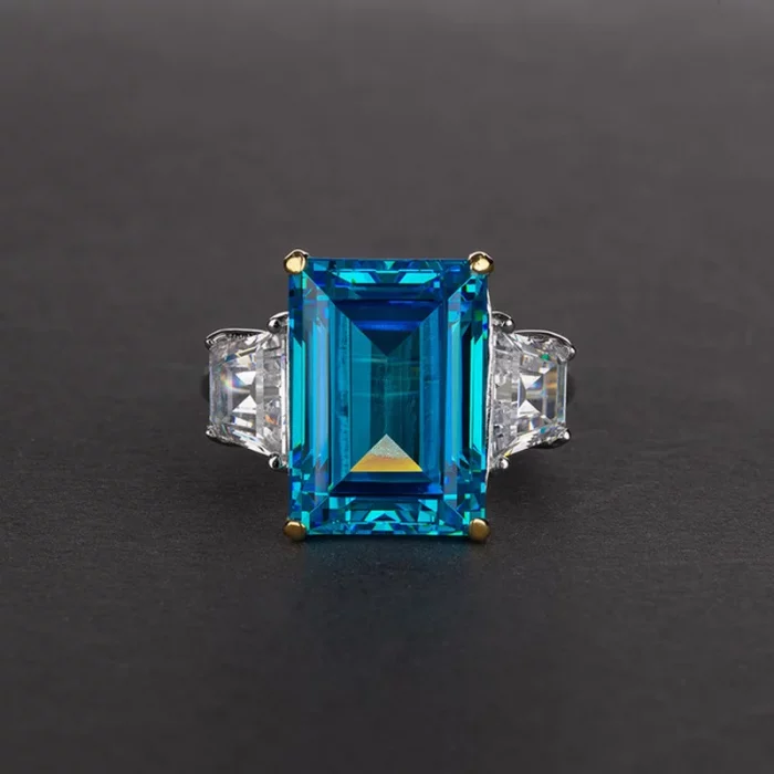 Wong Rain Vintage 925 Sterling Silver Emerald Cut Lab Sapphire Gemstone Wedding Engagement Ring Fine Jewelry Wholesale - Image 5