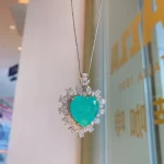 Charms 20*20mm Hear-Shaped Paraiba Tourmaline Emerald Lab Diamond Gemstone Pendant Necklace for Women Wedding Party Fine Jewelry - Image 3