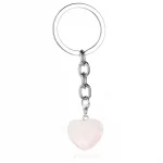 Natural Heart Stone Rose Quartz Keychain Crystal Healing Energy Opall Key Chain Ring On Bag Jewelry Wedding Party Gift - Image 2