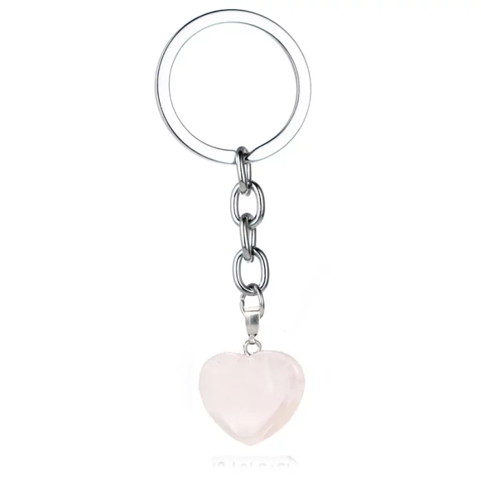 Natural Heart Stone Rose Quartz Keychain Crystal Healing Energy Opall Key Chain Ring On Bag Jewelry Wedding Party Gift - Image 2