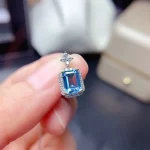 Little Chic Sea Blue Crystal Topaz Aquamarine Gemstones Diamonds Pendant Necklaces for Women White Gold Filled Choker Jewellery - Image 4
