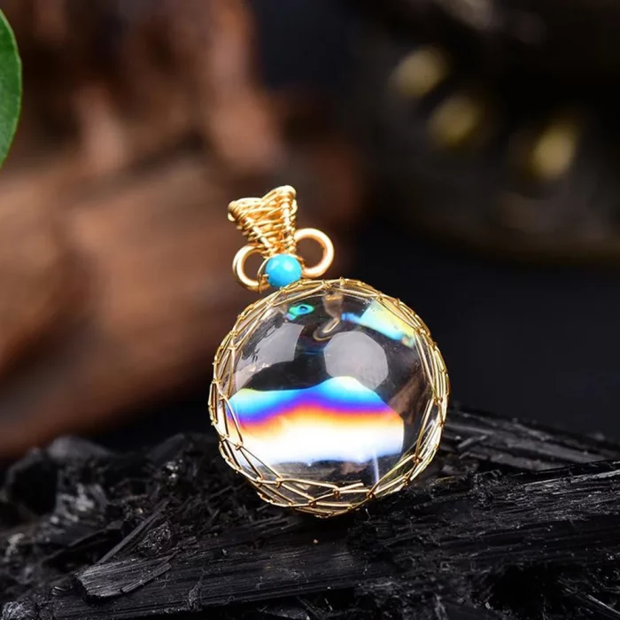 Natural Clear Quartz Crystal Mini Sphere Rainbow Ball Pendant Gifts - Image 2