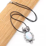 Cute Natural Stone Owl Shaped Pendant Necklace Crystal Rose Quartz Amethyst Turquoise Lapis Lazuli Neck Chain for Women Jewelry - Image 7