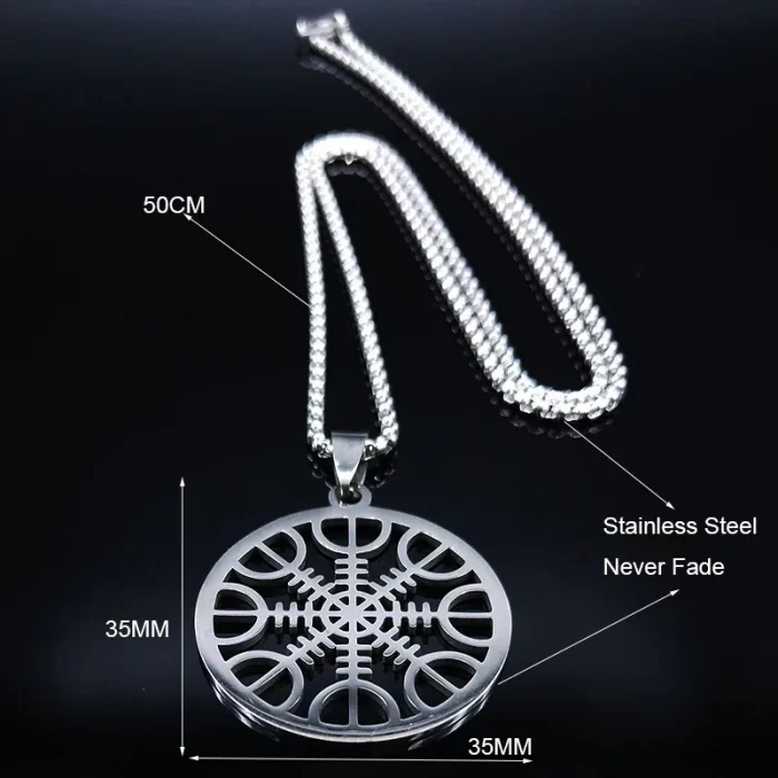 Pagan Amulet Helmet Awe Aegishjalmur Viking Compass Talisman Scandinavian Vegvisir Stainless Steel Necklaces Jewelry N3033S03 - Image 5