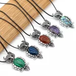 Cute Natural Stone Owl Shaped Pendant Necklace Crystal Rose Quartz Amethyst Turquoise Lapis Lazuli Neck Chain for Women Jewelry - Image 3