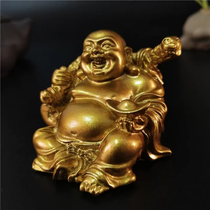 Golden Laughing Buddha Statue Chinese Feng Shui Lucky Money Maitreya Buddha Sculpture Figurines Home Garden Decoration Statues - Image 5