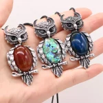 Cute Natural Stone Owl Shaped Pendant Necklace Crystal Rose Quartz Amethyst Turquoise Lapis Lazuli Neck Chain for Women Jewelry - Image 2