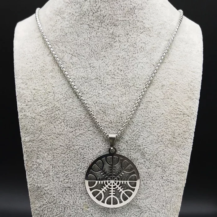 Pagan Amulet Helmet Awe Aegishjalmur Viking Compass Talisman Scandinavian Vegvisir Stainless Steel Necklaces Jewelry N3033S03 - Image 4