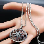 Pagan Amulet Helmet Awe Aegishjalmur Viking Compass Talisman Scandinavian Vegvisir Stainless Steel Necklaces Jewelry N3033S03 - Image 2