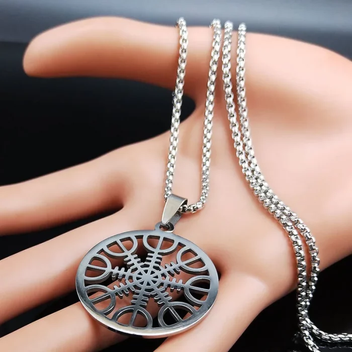 Pagan Amulet Helmet Awe Aegishjalmur Viking Compass Talisman Scandinavian Vegvisir Stainless Steel Necklaces Jewelry N3033S03 - Image 2