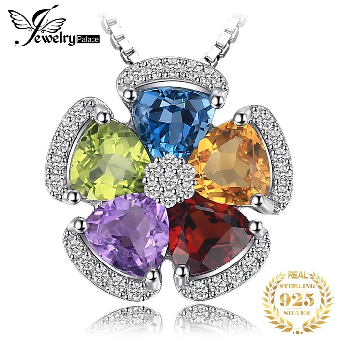 JewelryPalace 2.6ct Genuine Blue Topaz Amethyst Citrine Garnet Peridot 925 Sterling Silver Pendant Necklace for Woman No Chain - Image 2