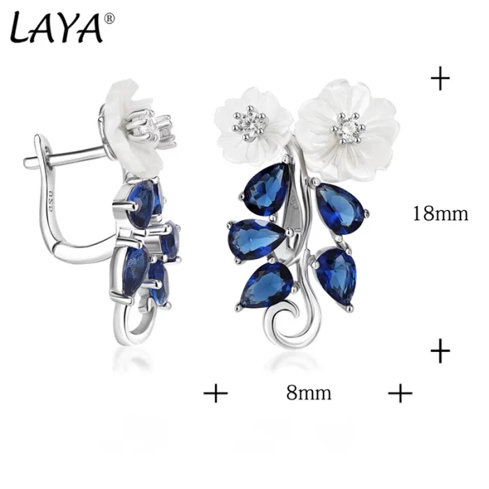 Laya Earrings For Women High Quality Blue Zircon Natural Shell Flower 925 Sterling Silver Clip Earrings Trendy Jewelry - Image 6