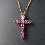 Purple Crystal Amethyst Gemstones Cross Pendant Necklaces for Women 18k Gold Filled Fine Jewelry Choker Gifts Trendy Accessory