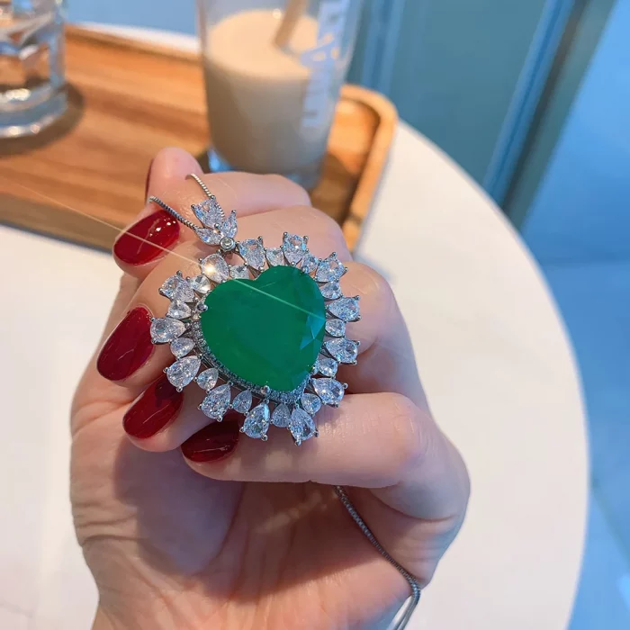 Charms 20*20mm Hear-Shaped Paraiba Tourmaline Emerald Lab Diamond Gemstone Pendant Necklace for Women Wedding Party Fine Jewelry - Image 5