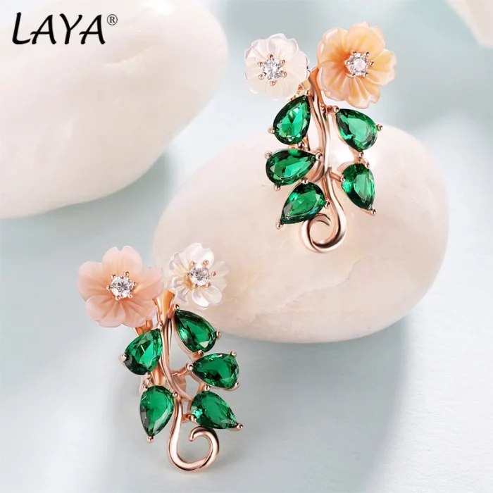 Laya Earrings For Women High Quality Blue Zircon Natural Shell Flower 925 Sterling Silver Clip Earrings Trendy Jewelry - Image 4