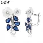 Laya Earrings For Women High Quality Blue Zircon Natural Shell Flower 925 Sterling Silver Clip Earrings Trendy Jewelry - Image 2