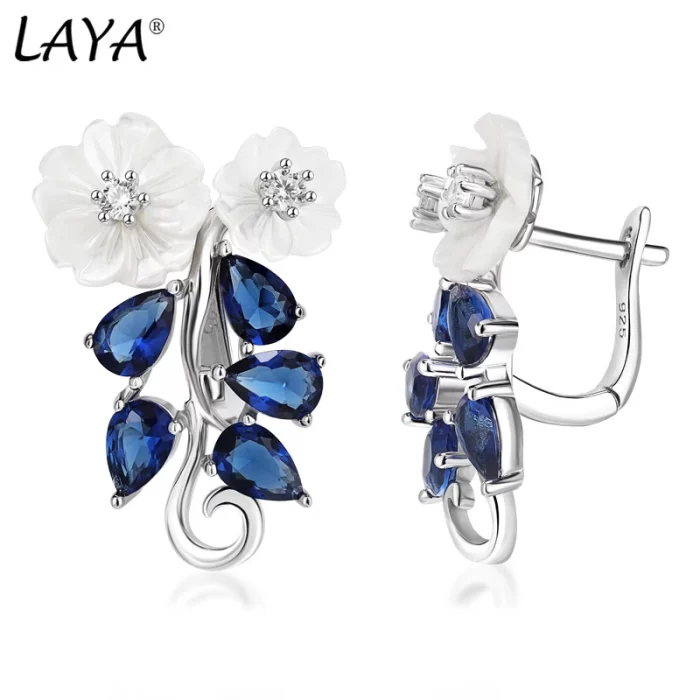 Laya Earrings For Women High Quality Blue Zircon Natural Shell Flower 925 Sterling Silver Clip Earrings Trendy Jewelry - Image 2