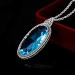 925 Sterling Silver Pendants For Women Vintage Oval Aquamarine Gemstone Pendant Necklace Gothic Style Fine Jewelry Wholesale New - Image 2