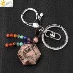 CSJA Hexagram Natural Stone Keychains Reiki Quartz Crystal Key Chain Handbag Decor Motorcycle Keyring for Women Men Jewelry G532 - Image 3