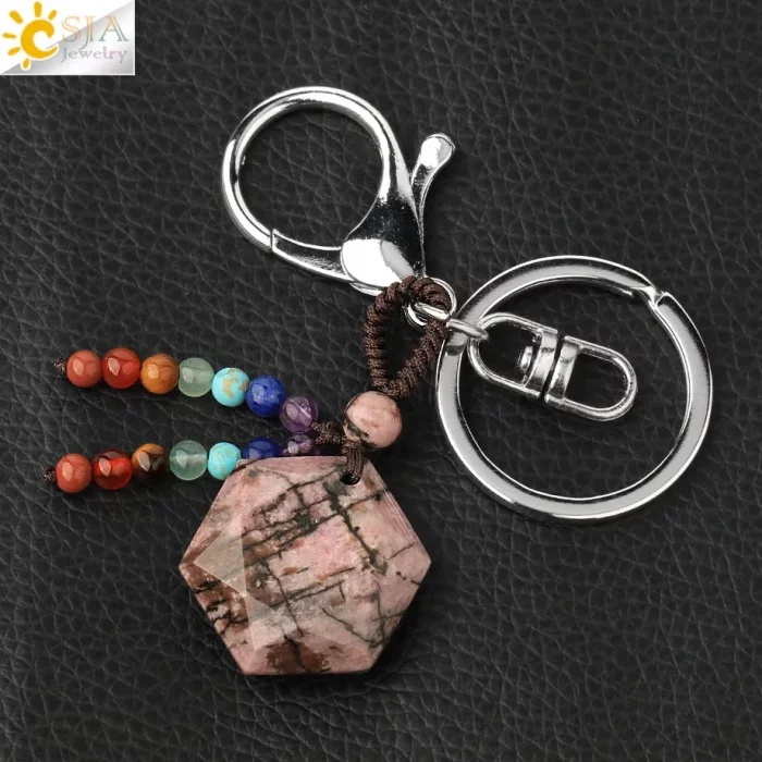 CSJA Hexagram Natural Stone Keychains Reiki Quartz Crystal Key Chain Handbag Decor Motorcycle Keyring for Women Men Jewelry G532 - Image 3