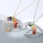 Tree of Life Natural Gravel Stone Pendant Necklace Healing Chakra Fortune Crystal Natural Stone Clavicle Chain Neck Jewelry - Image 5
