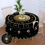1 Piece Tarot Circular Tablecloth Waterproof Color Terrace Dining Table Cover Multi-purpose Towel 63 inch Black Gold Tableclot - Image 2