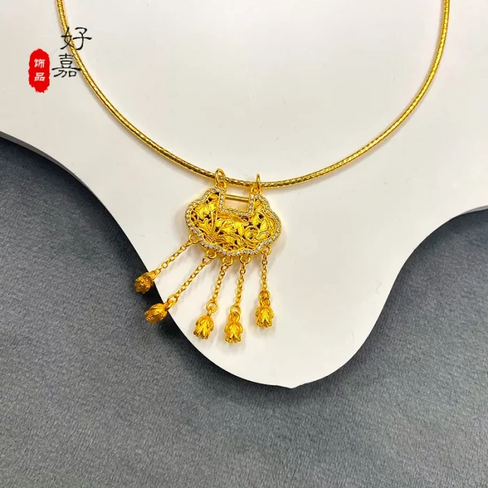 New women's necklace 9999 24K real gold versatile and sexy with diamond studded lily of the valley collarbone chain party jewelr - Image 2