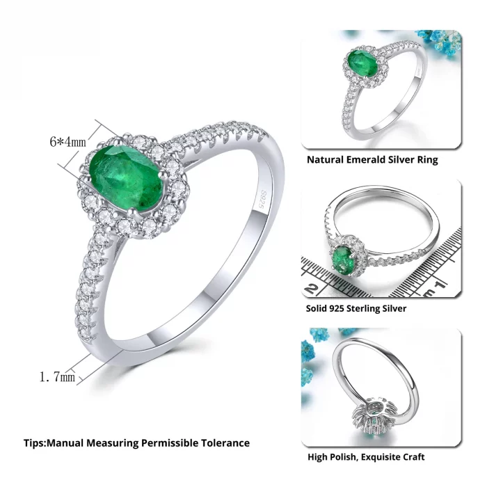 Natural Emerald Sterling Silver Rings 0.45 Carats Genuine Precious Gemstone Classic Fine Jewelrys Anniversary Engagement Gifts - Image 3