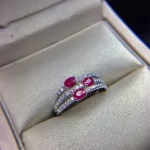 Wedding Ring for Women Real Pure 925 Sterling Silver Natural Ruby Genuine Gemstone Rose Gold Birthstone Engagement