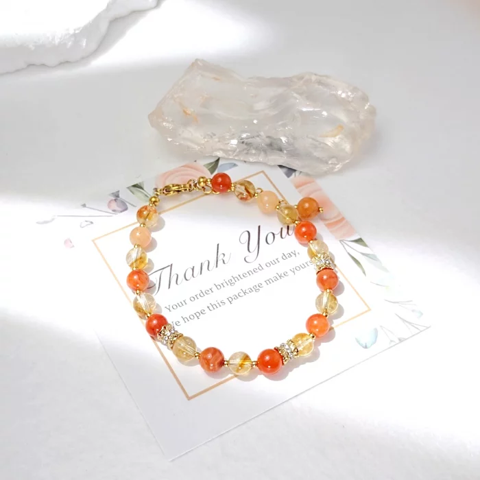 Lii Ji Natural Stone Carnelian Citrine 6mm Stainless Steel Handmade Bracelet Fashion Jewelry - Image 3