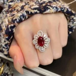 Fashion Drop Pendant Pear-shaped Zirconia Ring 925 Stamp High Quality Jewellery Imitation Natural Pigeon Blood Ruby Oval Ring - Image 4