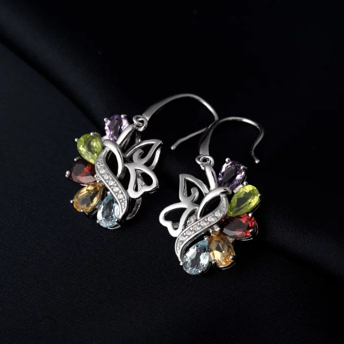 Potiy Natural Pear Citrine Peridot Amethyst Garnet Sky Blue Topaz Dangle Drop Earrings 925 Sterling Silver For Women Daily Party - Image 10