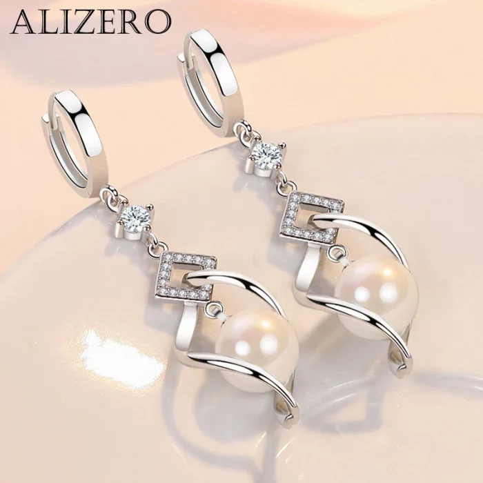 ALIZERO 925 Sterling Silver AAA Zircon Natural Pearl Earrings For Women Fashion Gorgeous Wedding Engagement Party Jewelry - Image 2