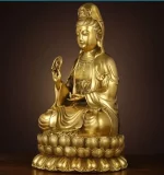 Copper Bodhisattva Guanyin Buddha Statue Home Living Room Ornaments Sea Sitting Lotus Decor - Image 4