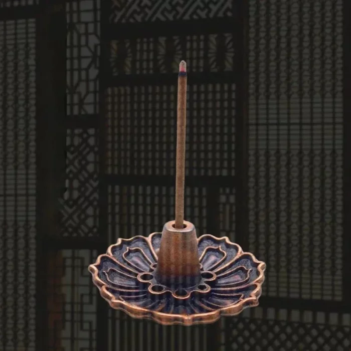 1PCS Lotus Alloy Incense Burner Stick Holder Home Buddhism Line Incense Plate Sandalwood Coil Base Temples Delicate Home Decor - Image 4