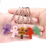 20x30mm Symbol of Life Shaped Keychain Handle Cross Quartz Fluorite Citrine Amethyst Pendants For Motorcycle Key Chain Love Gift - Image 3